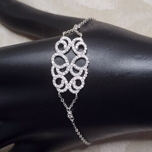 VINTAGE 80’S STERLING SILVER 925 CRYSTAL STATEMENT BRACELET SIZABLE EXCELLENT